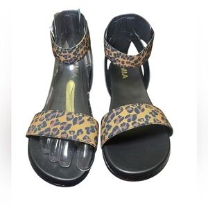 MIA Lydya Leopard Ankle Strap Flat Sandals Black Size 7.5 NIB
